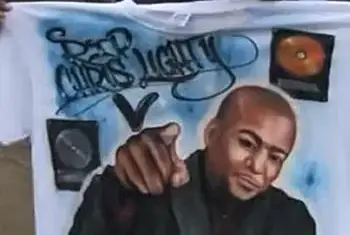 A Chris Lighty shirt, outside of his funeral
